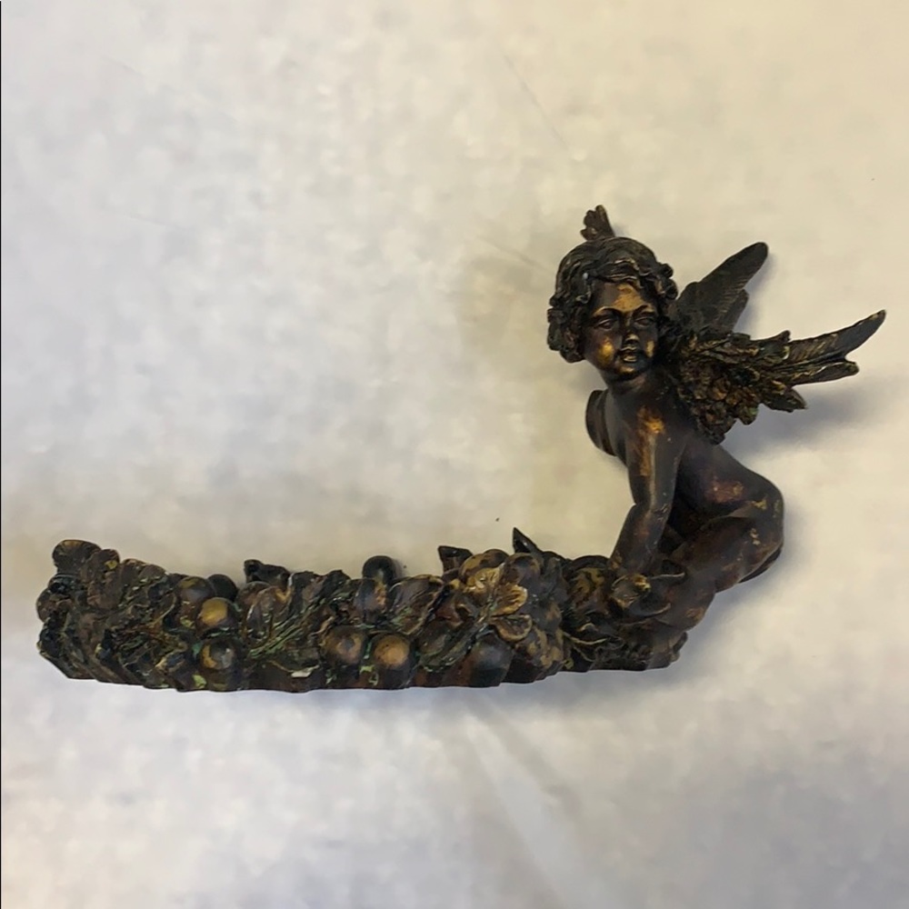 Wood carved angel trinket dish